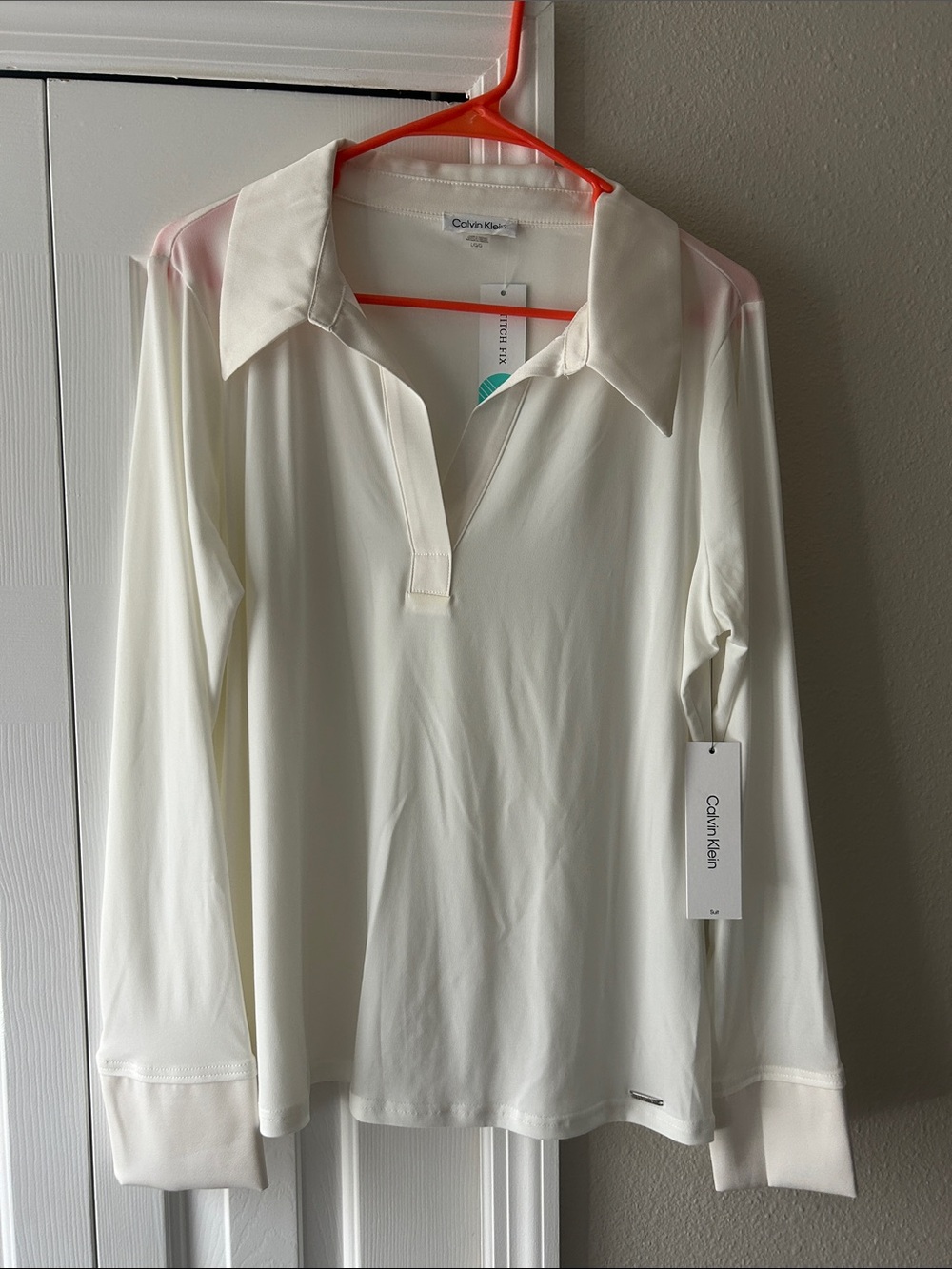 Calvin Klein Women's Cream Long-Sleeve Collared Polo Top